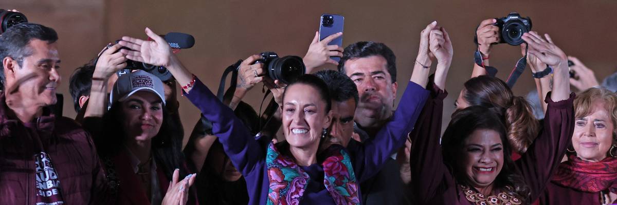 Claudia Sheinbaum waves to supporters