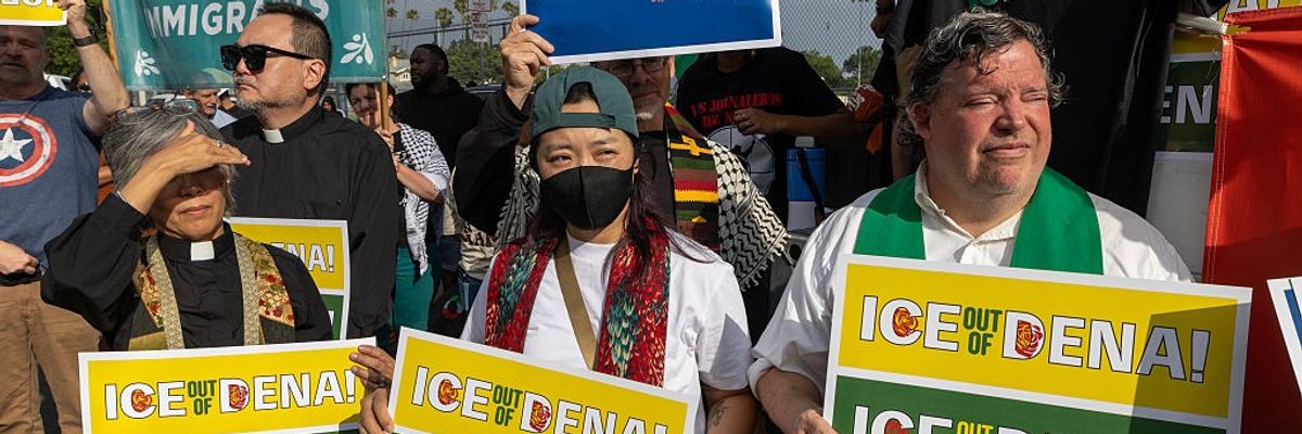 Clergy protest ICE activity in Pasadena.