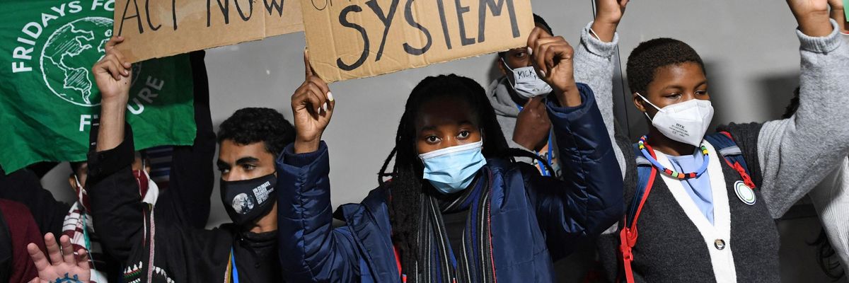 Climate activist protest ahead of a COP26 session in Glasgow.