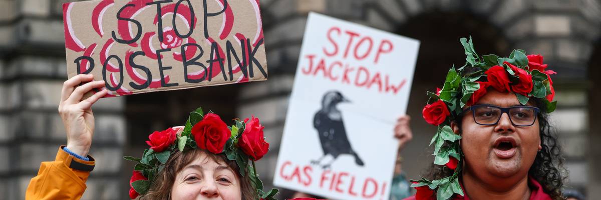 Climate activists demonstrate against Rosebank and Jackdaw fossil fuel projects