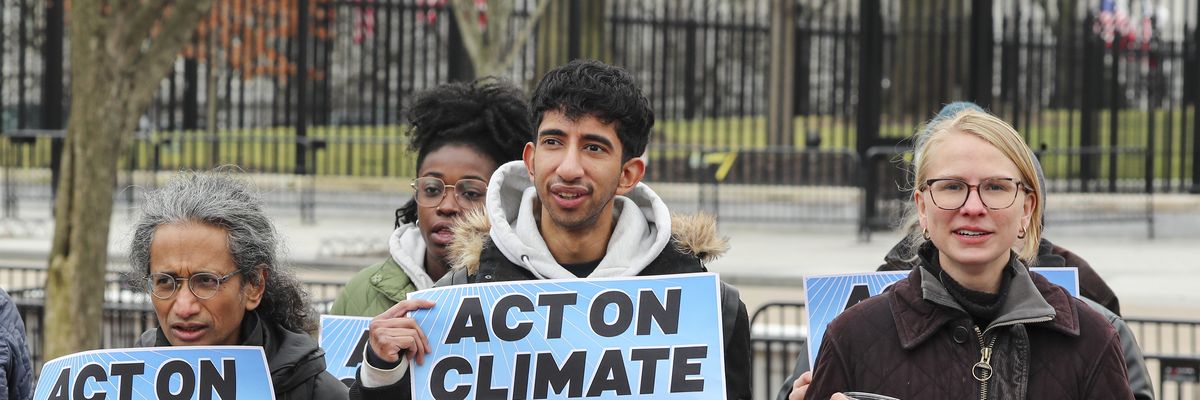 Climate activists gather to protest the Willow oil project at Lafayette Square in front of the White House in Washington D.C. on January 10, 2023.