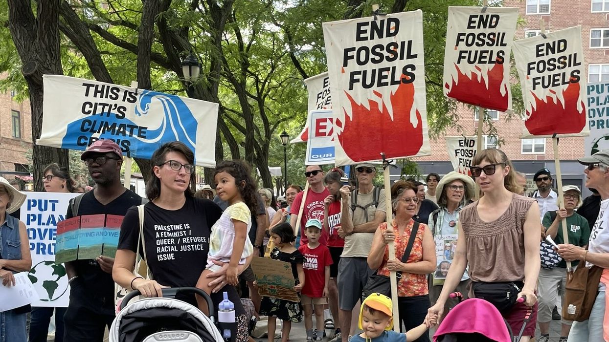 climate activists gathered for a "mom and kids"-themed protest