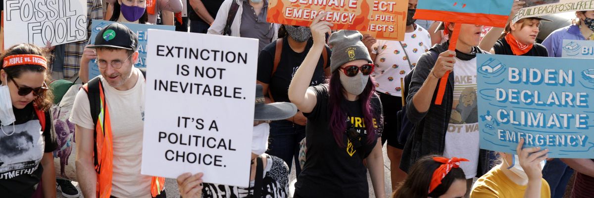 Climate activists participate in a demonstration