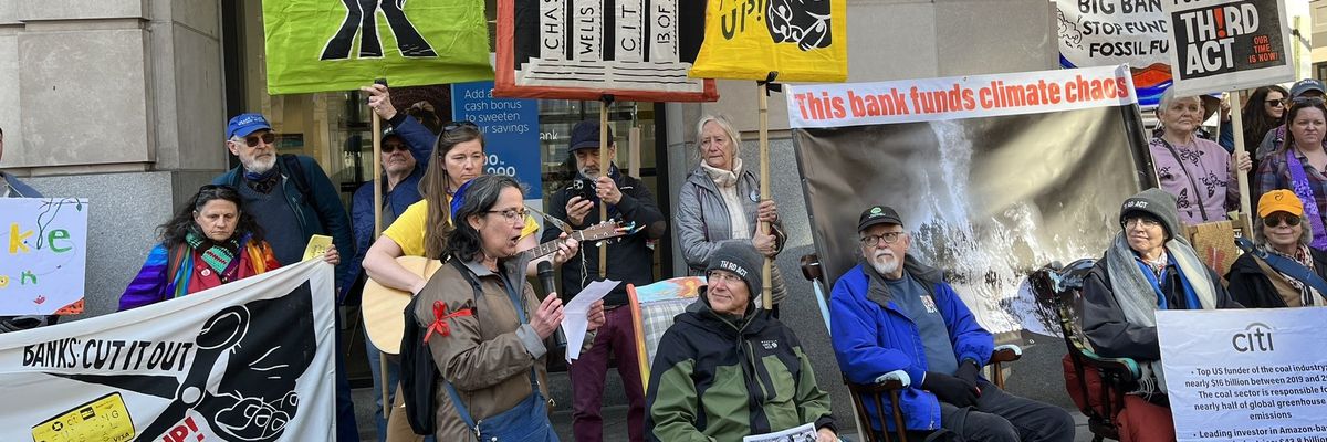 Climate activists participate in a national day of action on March 21, 2023.