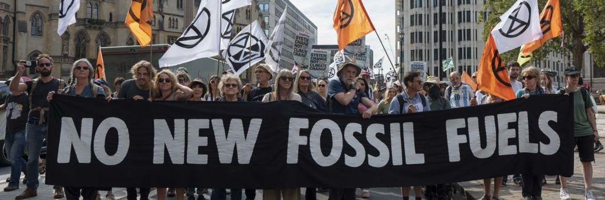 Climate activists protest in London in September 2023.