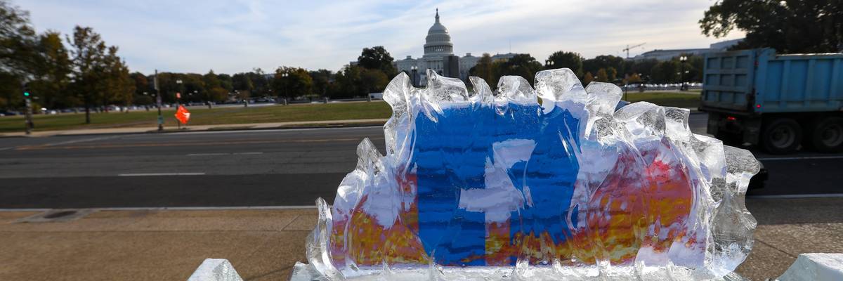 Climate activists target Facebook with an ice display in front of the U.S. Capitol on November 4, 2021 in Washington D.C.