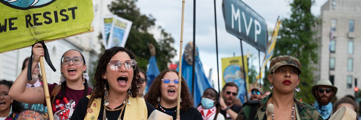 Climate advocates demonstrate against the Mountain Valley Pipeline