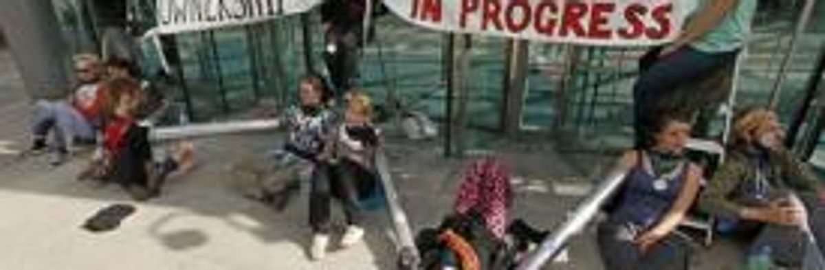 Climate Camp Protesters Blockade Royal Bank of Scotland Building