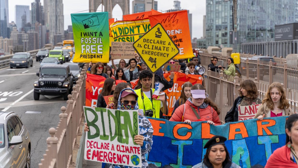 Climate Emergency Strike crosses Brooklyn Bridge.