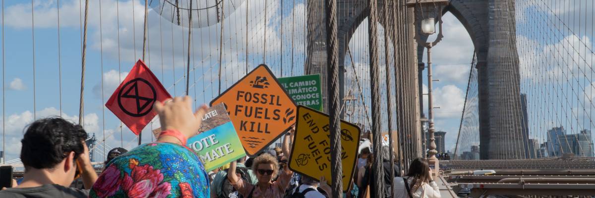 Climate protest on Brooklyn Bridge.