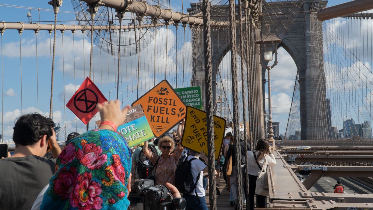 Climate protest on Brooklyn Bridge.
