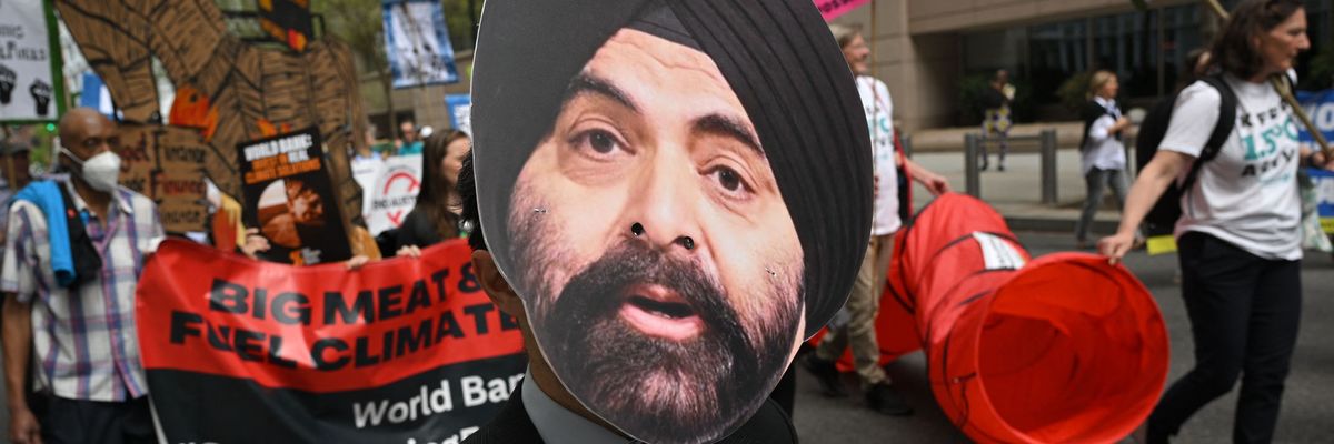 Climate protest outside World Bank.