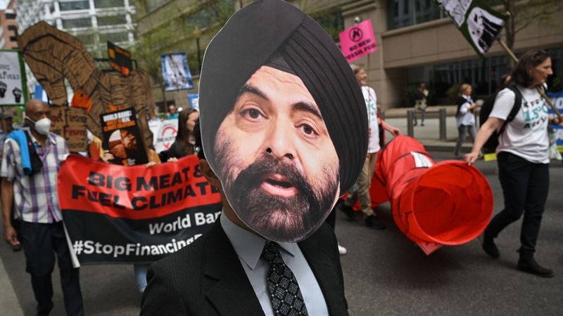 Climate protest outside World Bank.