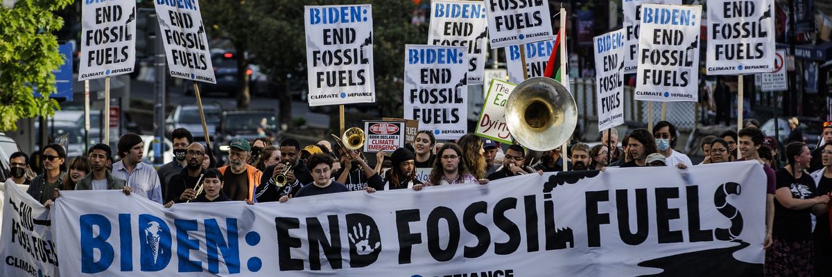 Climate protestors take part in a march in Washington, D.C.