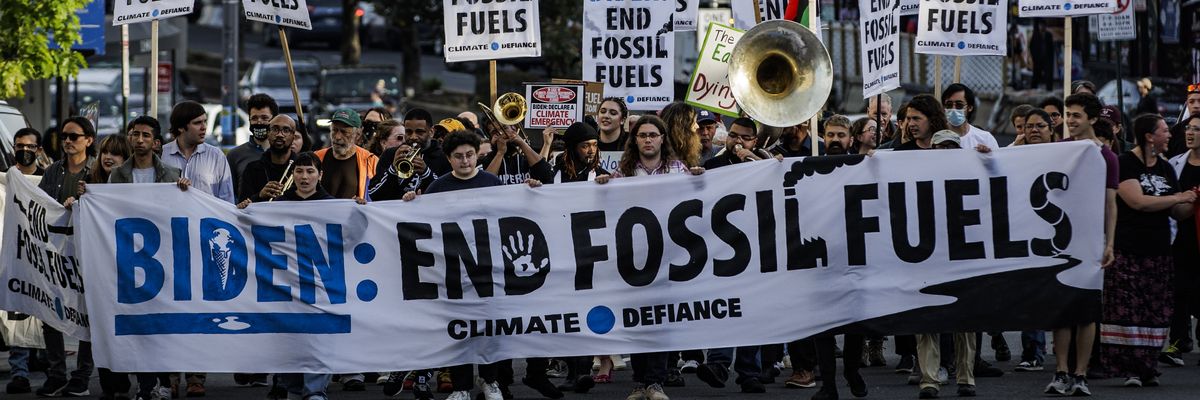 Climate protestors take part in a march in Washington, D.C.