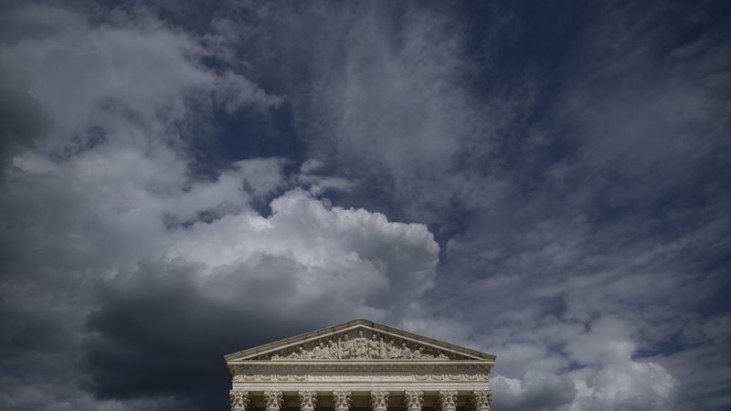 Clouds mass above the U.S. Supreme Court building.