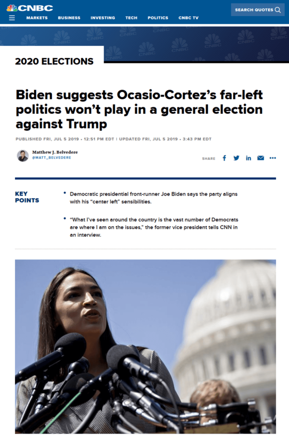 CNBC (7/5/19) labels Alexandria Ocasio-Cortez as