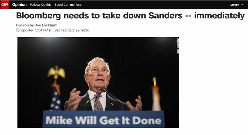 CNN: Bloomberg needs to take down Sanders -- immediately