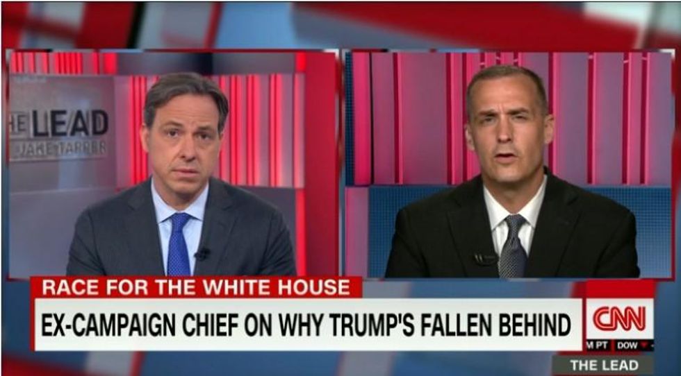 CNN's Jake Tapper interviewing his new colleague, Corey Lewandowski (6/27/16)