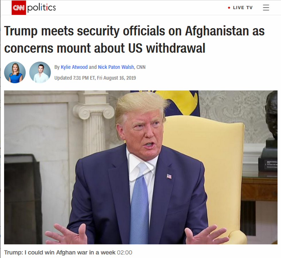 CNN: Trump meets security officials on Afghanistan as concerns mount about US withdrawal