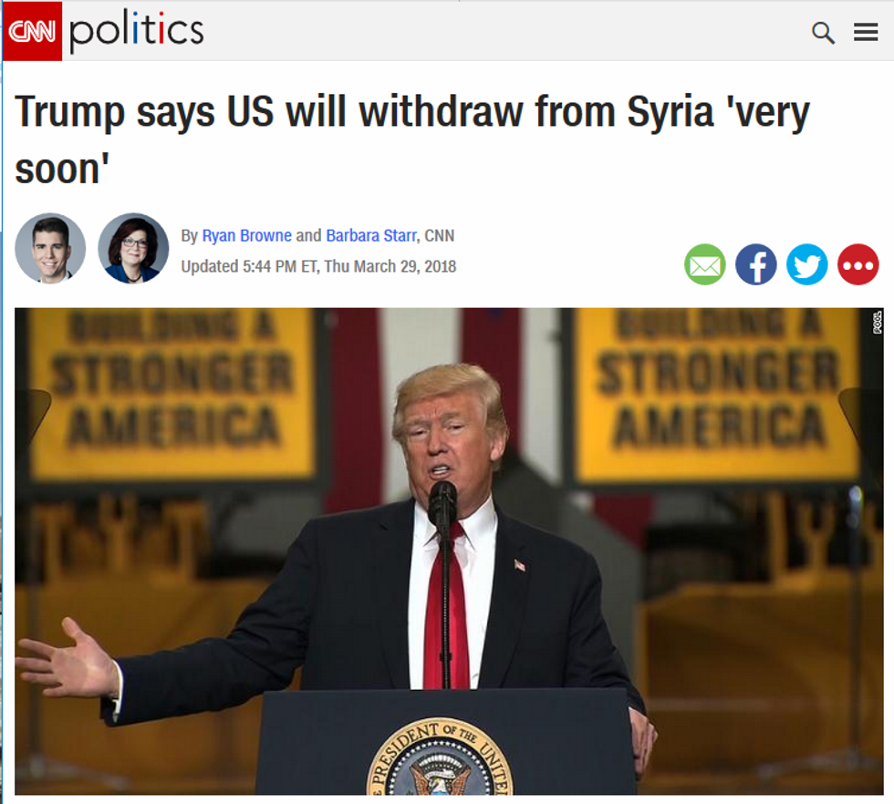 CNN: Trump says US will withdraw from Syria 'very soon'