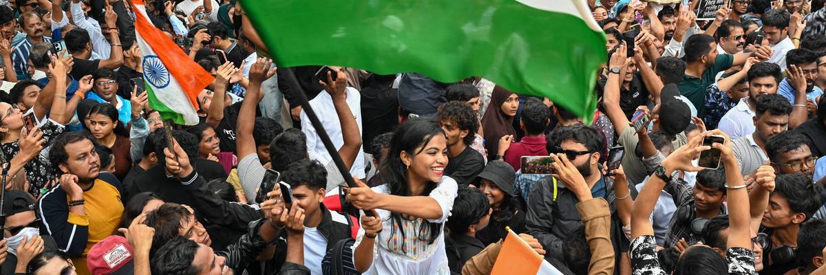 Cockroach Janta Party members celebrate a win in India.
