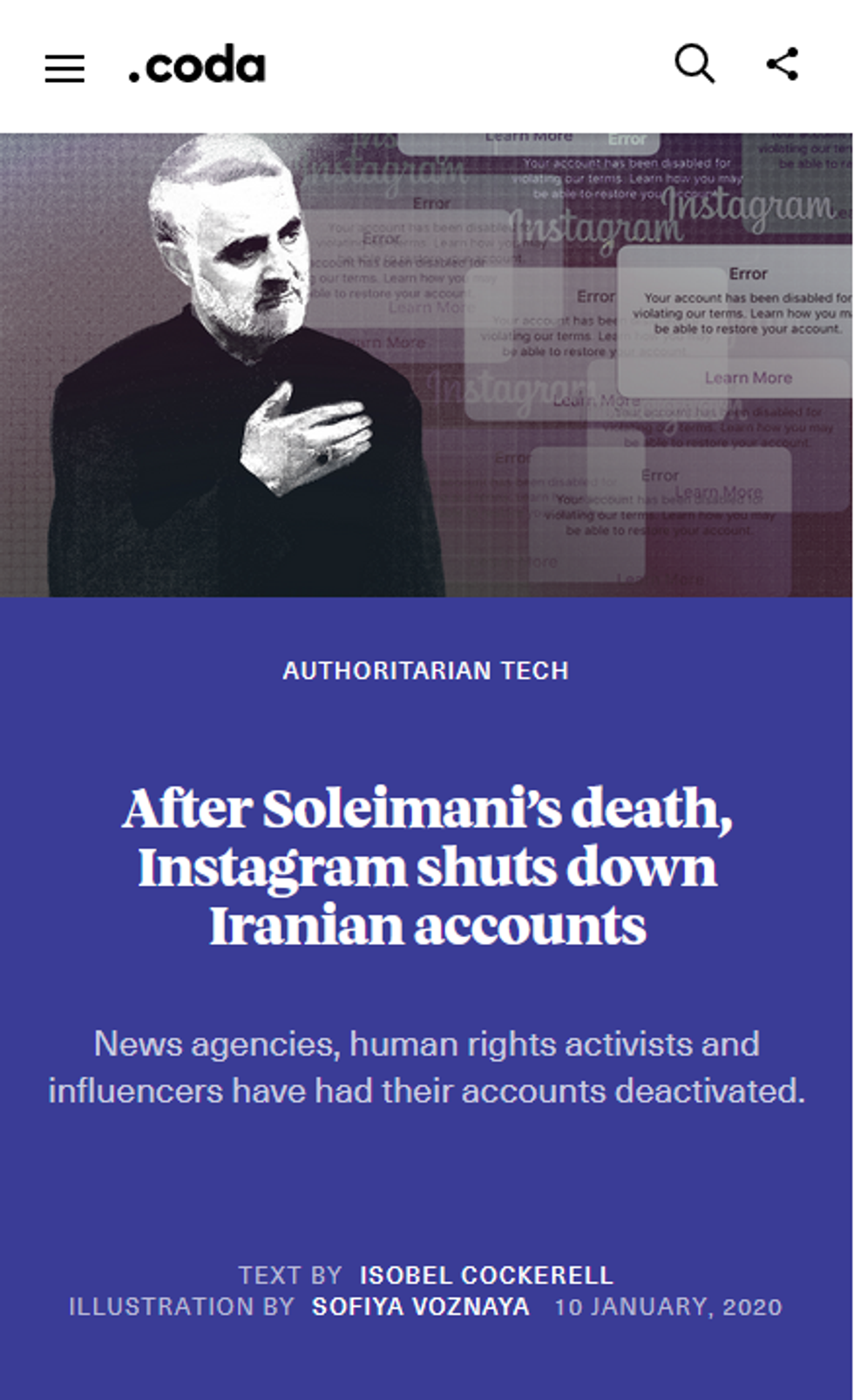 Coda: After Soleimani's death, Instagram shuts down Iranian accounts