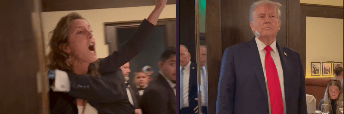 CodePink activist shouts at Donald Trump