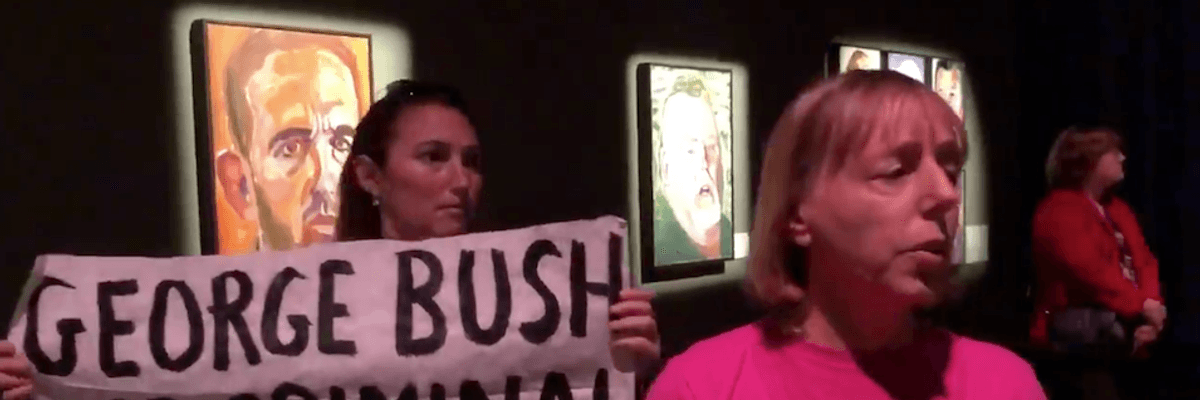 No 'Artwash' for Bush's Crimes, Says CodePink in Protest of Exhibit of Former President's Paintings of Veterans in War He Started