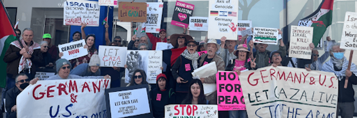 CODEPINK activists outside German Consulate.