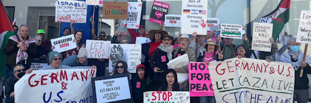 CODEPINK activists outside German Consulate.