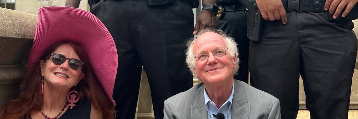 CodePink co-founder Jodie Evans and Ben & Jerry's co-founder Ben Cohen.