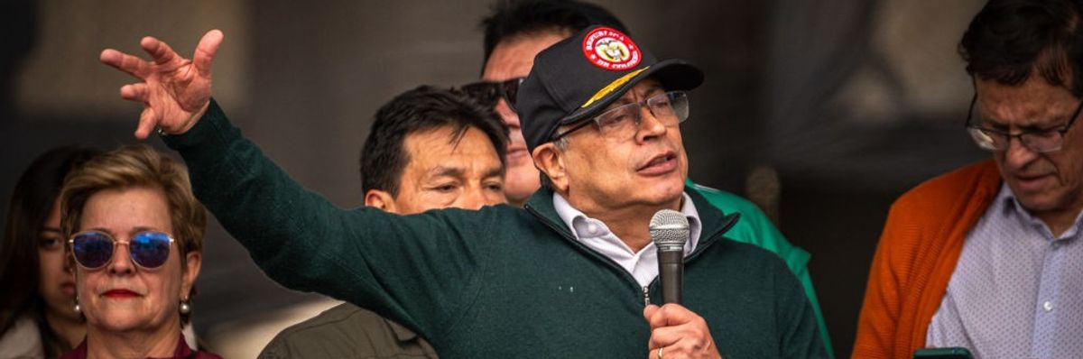 Colombian President Gustavo Petro gestures