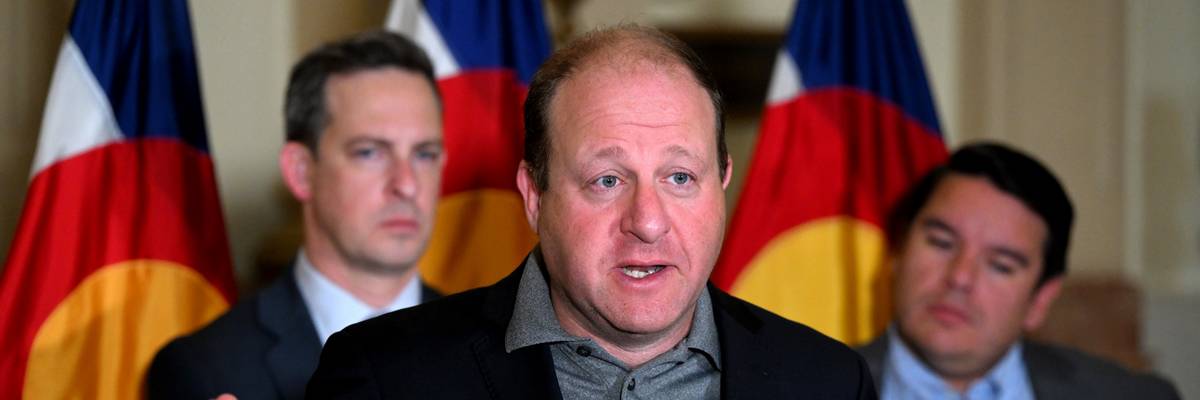 Colorado Gov. Jared Polis speaks at a press conference in Denver on May 9, 2023.