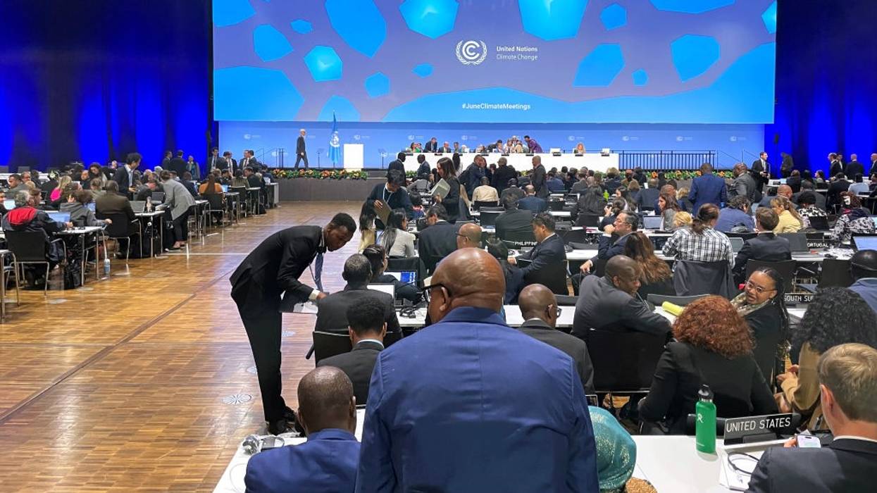 conference gatherers look at a screen