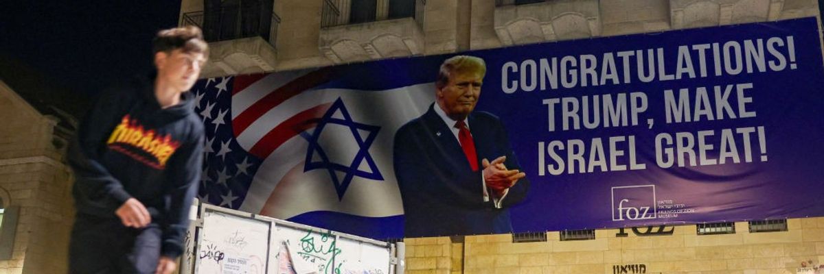 "Congratulations, Trump. Make Israel Great!" signs says.