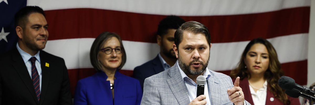 Congressional Hispanic Caucus BOLD PAC Chairman Rep. Ruben Gallego (D-Ariz.) speaks at an event
