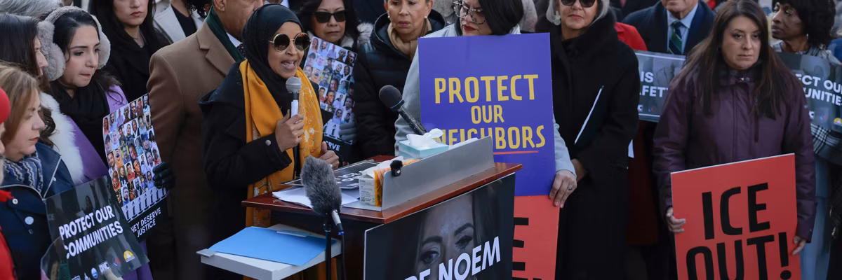 Congressional Hispanic Caucus Rallies Outside ICE Headquarters Demanding Noem's Firing