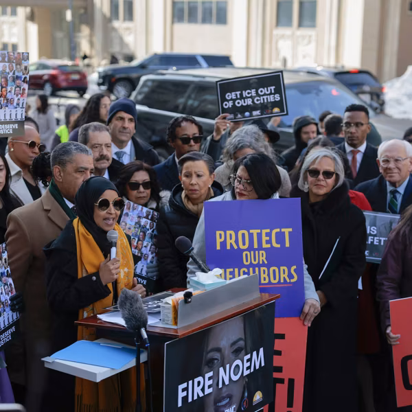 Congressional Hispanic Caucus Rallies Outside ICE Headquarters Demanding Noem's Firing