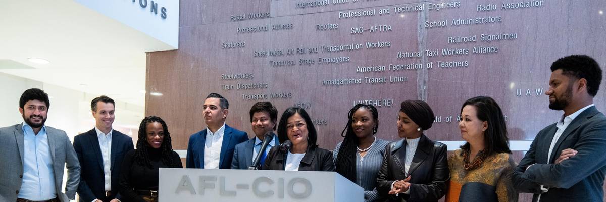 Congressional Progressive Caucus Chair Rep. Pramila Jayapal (D-Wash.) speaks during a news conference with newly elected incoming members of the CPC