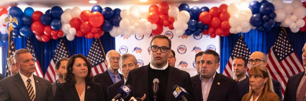 Congressman-elect George Santos (R-N.Y.) speaks during a press conference on November 9, 2022