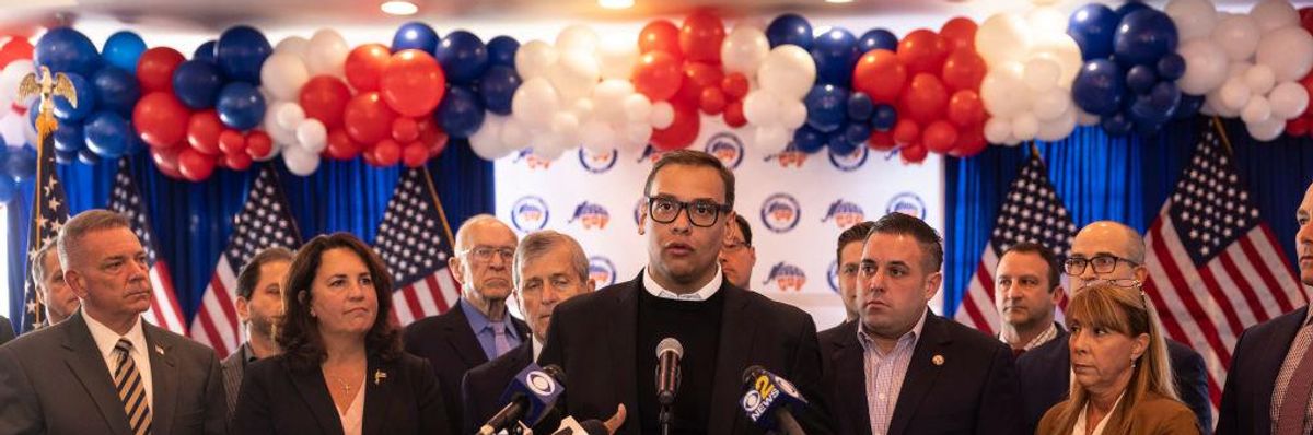 Congressman-elect George Santos (R-N.Y.) speaks during a press conference on November 9, 2022