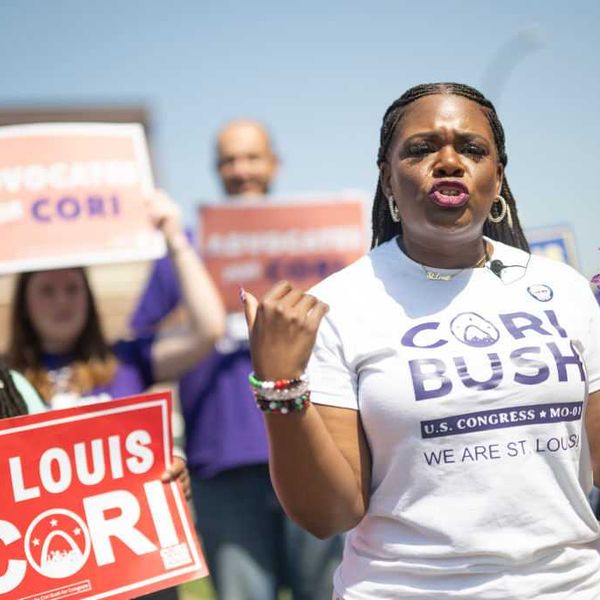Congresswoman Cori Bush visits polls during Missouri's Primary Election