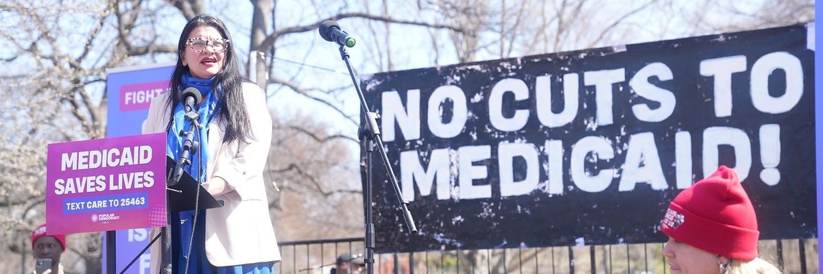 Congresswoman Rashida Tlaib (D-Mich) spoke at a "Save Our Healthcare" rally