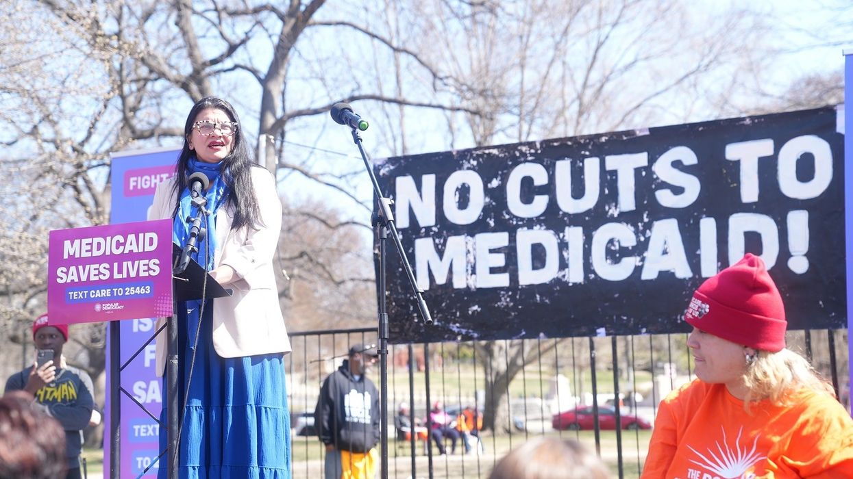 Congresswoman Rashida Tlaib (D-Mich) spoke at a "Save Our Healthcare" rally