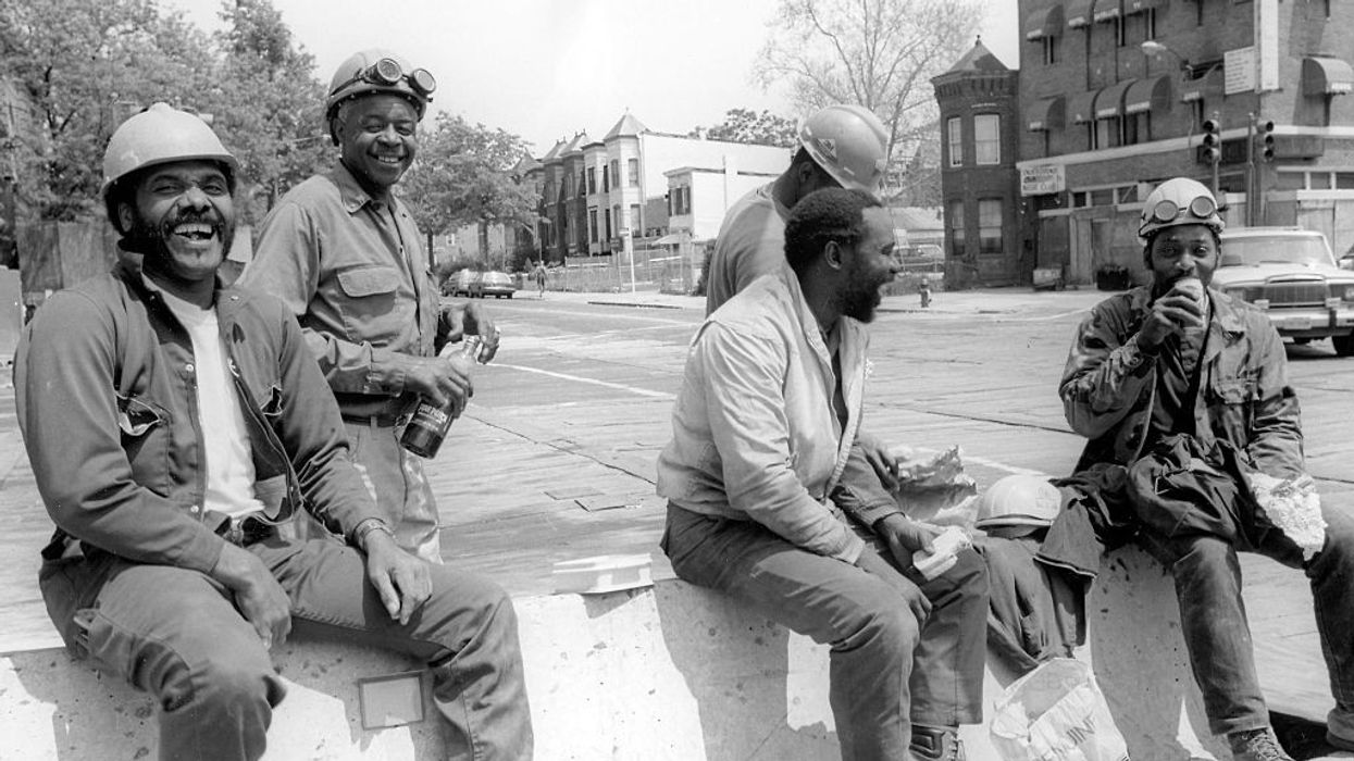 Construction workers on lunch break
