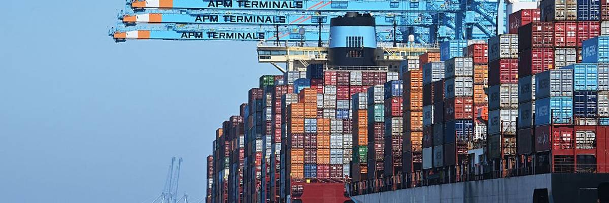 Container ships docked in Los Angeles