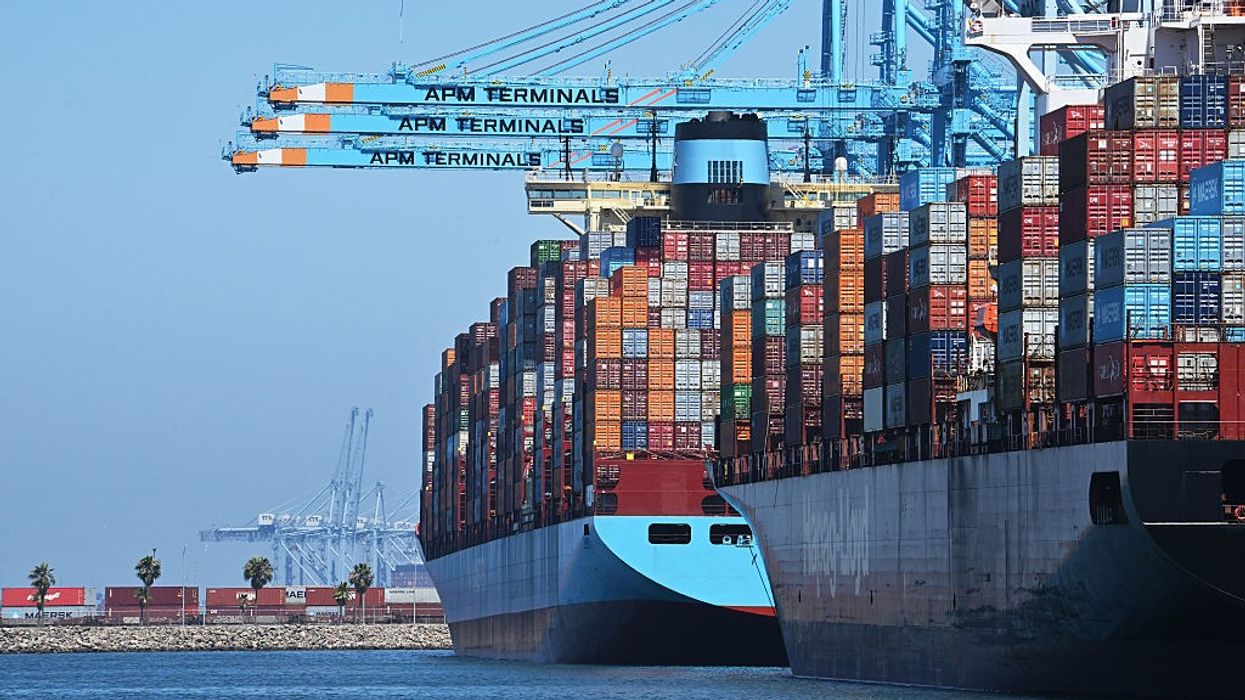 Container ships docked in Los Angeles
