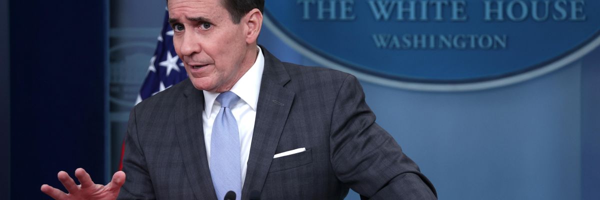 Coordinator for Strategic Communications at the National Security Council John Kirby speaks during a daily news briefing