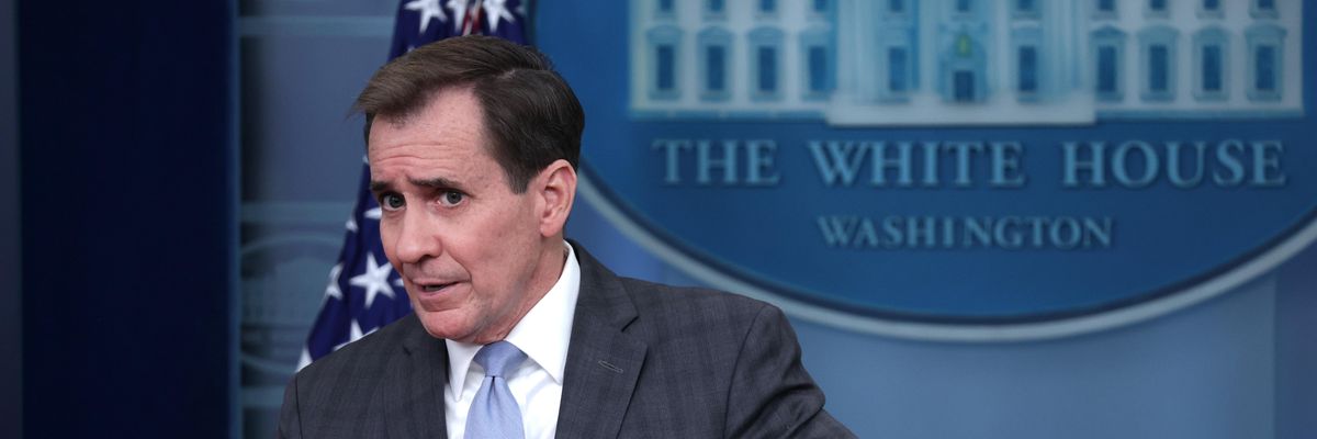 Coordinator for Strategic Communications at the National Security Council John Kirby speaks during a daily news briefing